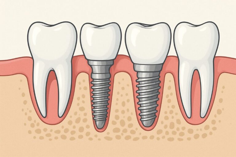 Image of a dentist smiling and pointing to a digital scan of a patient's mouth with All-on-4 dental implants. Text on the image says "All-On-4 Dental Implants: A Permanent Solution".