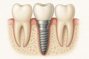 Image of a modern dental office in Cleveland, Ohio, with state-of-the-art equipment. A smiling patient is being examined by a dentist specializing in dental implants. Text on the image: "Cleveland's Premier Dental Implant Center".