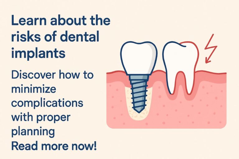 Image of a smiling woman pointing to a dental implant on a 3D scan with her dentist, both looking happy and confident. No text on the image.