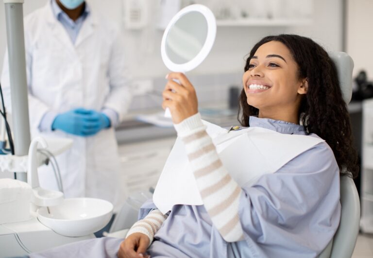 Dental consultation addressing gum health concerns in a modern clinic